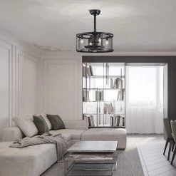 Best reviews of 🧨 20 in. Industrial Indoor Matte Black Drum Reversible Ceiling Fan with Light Kit and Remote Control by Edvivi 😉 -Deals Edvivi || Atlas Store matte black edvivi ceiling fans with lights ffn7915bk 31 1000