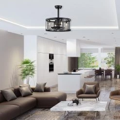 Best reviews of 🧨 20 in. Industrial Indoor Matte Black Drum Reversible Ceiling Fan with Light Kit and Remote Control by Edvivi 😉 -Deals Edvivi || Atlas Store matte black edvivi ceiling fans with lights ffn7915bk 4f 1000