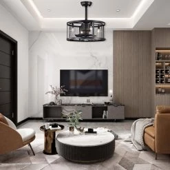 Best reviews of 🧨 20 in. Industrial Indoor Matte Black Drum Reversible Ceiling Fan with Light Kit and Remote Control by Edvivi 😉 -Deals Edvivi || Atlas Store matte black edvivi ceiling fans with lights ffn7915bk c3 1000