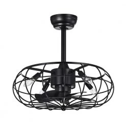 Discount 😀 21 in. Industrial Indoor Matte Black Cage Reversible Ceiling Fan with Light Kit and Remote Control by Edvivi 🎉 -Deals Edvivi || Atlas Store matte black edvivi ceiling fans with lights ffn7945bk 1f 1000