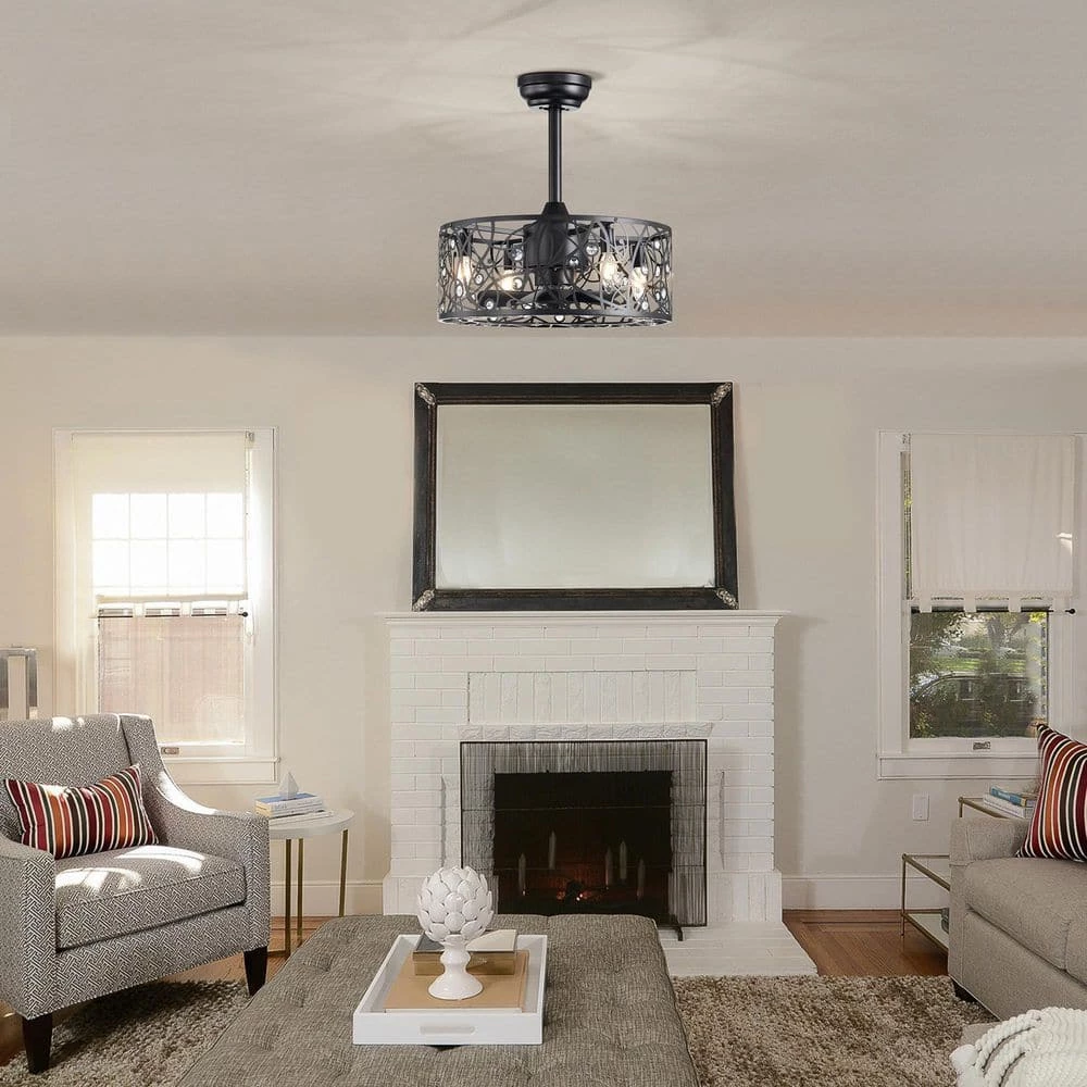 Discount ๐งจ 18 in. Glam Indoor Matte Black Drum Reversible Ceiling Fan with Crystal Light Kit and Remote Control by Edvivi ๐ 16 Discount ๐งจ 18 in. Glam Indoor Matte Black Drum Reversible Ceiling Fan with Crystal Light Kit and Remote Control by Edvivi ๐ - Image 14