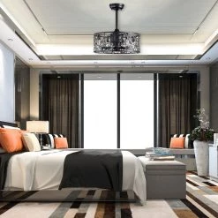 Discount ๐งจ 18 in. Glam Indoor Matte Black Drum Reversible Ceiling Fan with Crystal Light Kit and Remote Control by Edvivi ๐ 24 Discount ๐งจ 18 in. Glam Indoor Matte Black Drum Reversible Ceiling Fan with Crystal Light Kit and Remote Control by Edvivi ๐ -Deals Edvivi || Atlas Store matte black edvivi ceiling fans with lights ffn7985bk 4f 1000