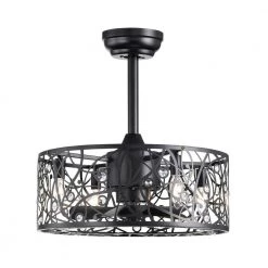 Discount 🧨 18 in. Glam Indoor Matte Black Drum Reversible Ceiling Fan with Crystal Light Kit and Remote Control by Edvivi 🔔