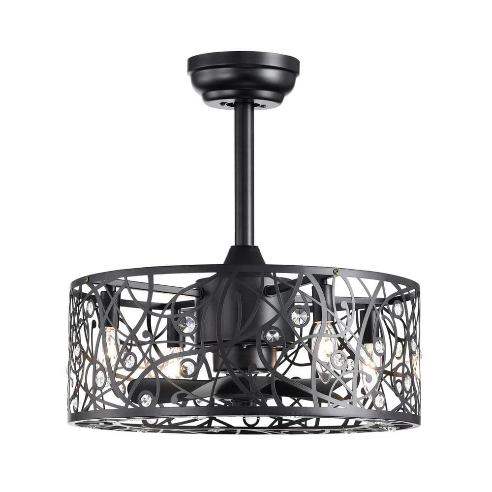 Discount ๐งจ 18 in. Glam Indoor Matte Black Drum Reversible Ceiling Fan with Crystal Light Kit and Remote Control by Edvivi ๐ 3 Discount ๐งจ 18 in. Glam Indoor Matte Black Drum Reversible Ceiling Fan with Crystal Light Kit and Remote Control by Edvivi ๐