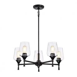 Best Pirce 🛒 Arlo 5-Light Matte Black Modern Chandelier with Clear Glass Shades by Edvivi 🤩