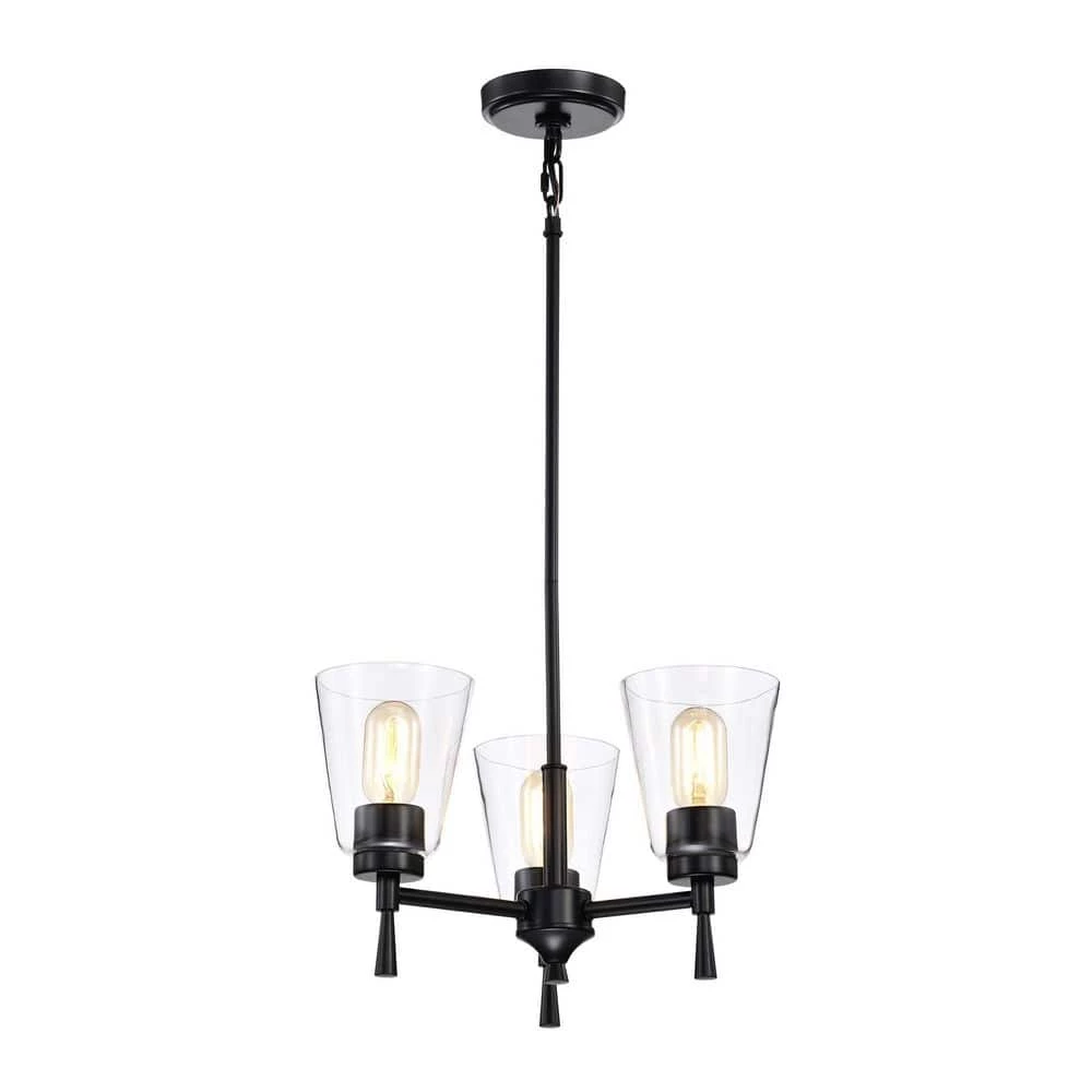 New ๐ฅฐ Briarwood 3-Light Matte Black Modern Chandelier with Clear Cone Glass Shades by Edvivi ๐ 3 New ๐ฅฐ Briarwood 3-Light Matte Black Modern Chandelier with Clear Cone Glass Shades by Edvivi ๐