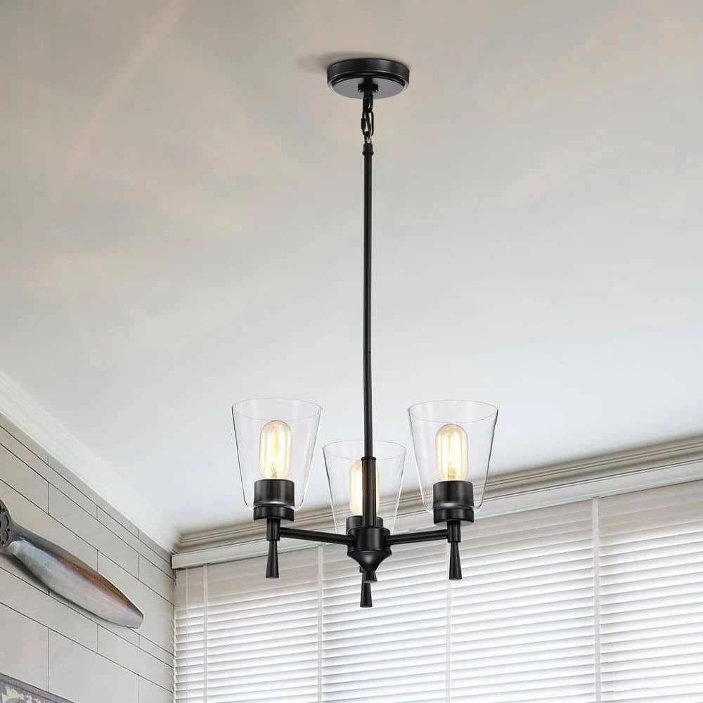 New ๐ฅฐ Briarwood 3-Light Matte Black Modern Chandelier with Clear Cone Glass Shades by Edvivi ๐ 4 New ๐ฅฐ Briarwood 3-Light Matte Black Modern Chandelier with Clear Cone Glass Shades by Edvivi ๐ - Image 2