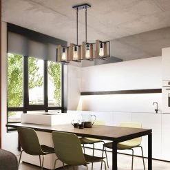 Best reviews of ⌛ Elk 4-Light Matte Black and Wood Modern Farmhouse Linear Chandelier by Edvivi ⭐ -Deals Edvivi || Atlas Store matte black edvivi chandeliers epd335wd 31 1000