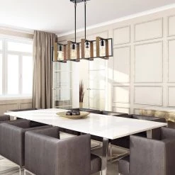 Best reviews of ⌛ Elk 4-Light Matte Black and Wood Modern Farmhouse Linear Chandelier by Edvivi ⭐ -Deals Edvivi || Atlas Store matte black edvivi chandeliers epd335wd 4f 1000