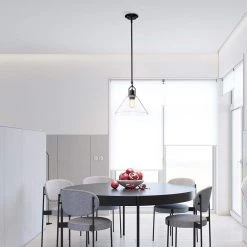 Cheap ✔️ Aria 12 in. 1-Light Matte Black Clear Cone Glass Farmhouse Kitchen Pendant Light by Edvivi ⭐ -Deals Edvivi || Atlas Store matte black edvivi chandeliers epj4715bk 31 1000
