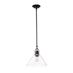 Cheap ✔️ Aria 12 in. 1-Light Matte Black Clear Cone Glass Farmhouse Kitchen Pendant Light by Edvivi ⭐ -Deals Edvivi || Atlas Store matte black edvivi chandeliers epj4715bk 44 1000