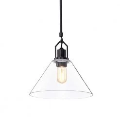 Cheap ✔️ Aria 12 in. 1-Light Matte Black Clear Cone Glass Farmhouse Kitchen Pendant Light by Edvivi ⭐