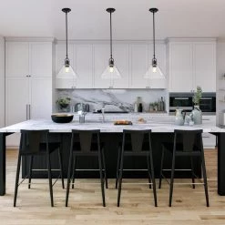 Cheap ✔️ Aria 12 in. 1-Light Matte Black Clear Cone Glass Farmhouse Kitchen Pendant Light by Edvivi ⭐ -Deals Edvivi || Atlas Store matte black edvivi chandeliers epj4715bk c3 1000