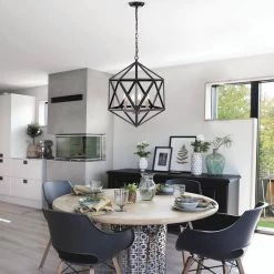 Best Pirce 😀 Renzo 4-Light Matte Black Geometric Iron Modern Farmhouse Cage Chandelier with Brushed Nickel Sleeves by Edvivi 🤩 -Deals Edvivi || Atlas Store matte black edvivi chandeliers epl1181bkbn 31 1000