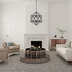 Best Pirce 😀 Renzo 4-Light Matte Black Geometric Iron Modern Farmhouse Cage Chandelier with Brushed Nickel Sleeves by Edvivi 🤩 -Deals Edvivi || Atlas Store matte black edvivi chandeliers epl1181bkbn 4f 1000