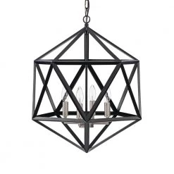 Best Pirce 😀 Renzo 4-Light Matte Black Geometric Iron Modern Farmhouse Cage Chandelier with Brushed Nickel Sleeves by Edvivi 🤩