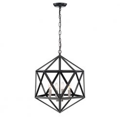 Best Pirce 😀 Renzo 4-Light Matte Black Geometric Iron Modern Farmhouse Cage Chandelier with Brushed Nickel Sleeves by Edvivi 🤩 -Deals Edvivi || Atlas Store matte black edvivi chandeliers epl1181bkbn 66 1000