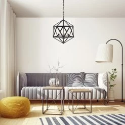 Best Pirce 😀 Renzo 4-Light Matte Black Geometric Iron Modern Farmhouse Cage Chandelier with Brushed Nickel Sleeves by Edvivi 🤩 -Deals Edvivi || Atlas Store matte black edvivi chandeliers epl1181bkbn c3 1000