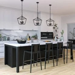 Promo 😀 Renzo 4-Light Matte Black Caged Pendant with Brushed Nickle or Black Candle Sleeves by Edvivi 🌟 -Deals Edvivi || Atlas Store matte black edvivi chandeliers epl1355bk 1d 1000