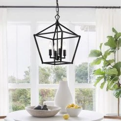 Promo 😀 Renzo 4-Light Matte Black Caged Pendant with Brushed Nickle or Black Candle Sleeves by Edvivi 🌟 -Deals Edvivi || Atlas Store matte black edvivi chandeliers epl1355bk 31 1000