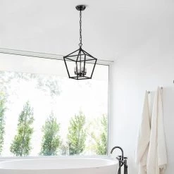 Promo 😀 Renzo 4-Light Matte Black Caged Pendant with Brushed Nickle or Black Candle Sleeves by Edvivi 🌟 -Deals Edvivi || Atlas Store matte black edvivi chandeliers epl1355bk 4f 1000