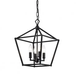 Deals Edvivi || Atlas Store 30 Promo ๐ Renzo 4-Light Matte Black Caged Pendant with Brushed Nickle or Black Candle Sleeves by Edvivi ๐