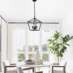 Promo 😀 Renzo 4-Light Matte Black Caged Pendant with Brushed Nickle or Black Candle Sleeves by Edvivi 🌟 -Deals Edvivi || Atlas Store matte black edvivi chandeliers epl1355bk c3 1000