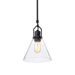 Wholesale 😀 Aria 1-Light Matte Black Modern Mini Pendant Light with Clear Cone Glass Shade by Edvivi 🎁