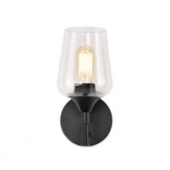Promo 🥰 Arlo 5 in. 1-Light Matte Black Indoor Wall Sconce with Clear Glass Shade by Edvivi 😀 -Deals Edvivi || Atlas Store matte black edvivi vanity lighting ew2525bk 1d 1000