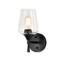 Promo 🥰 Arlo 5 in. 1-Light Matte Black Indoor Wall Sconce with Clear Glass Shade by Edvivi 😀