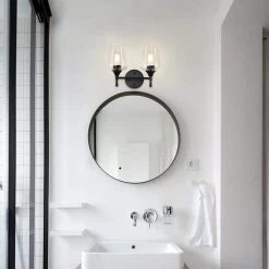 New 😀 Arlo 13 in. 2-Lights Matte Black Vanity Light with Clear Wine Glass Shades by Edvivi 🧨 -Deals Edvivi || Atlas Store matte black edvivi vanity lighting ew2625bk 31 1000