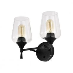 New 😀 Arlo 13 in. 2-Lights Matte Black Vanity Light with Clear Wine Glass Shades by Edvivi 🧨 -Deals Edvivi || Atlas Store matte black edvivi vanity lighting ew2625bk 77 1000