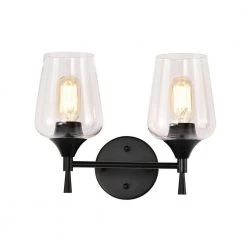 New 😀 Arlo 13 in. 2-Lights Matte Black Vanity Light with Clear Wine Glass Shades by Edvivi 🧨 -Deals Edvivi || Atlas Store matte black edvivi vanity lighting ew2625bk a0 1000