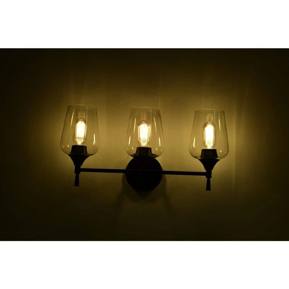 New ๐งจ Arlo 21 in. 3-Lights Matte Black Vanity Light with Clear Wine Glass Shades by Edvivi ๐ 6 New ๐งจ Arlo 21 in. 3-Lights Matte Black Vanity Light with Clear Wine Glass Shades by Edvivi ๐ - Image 4