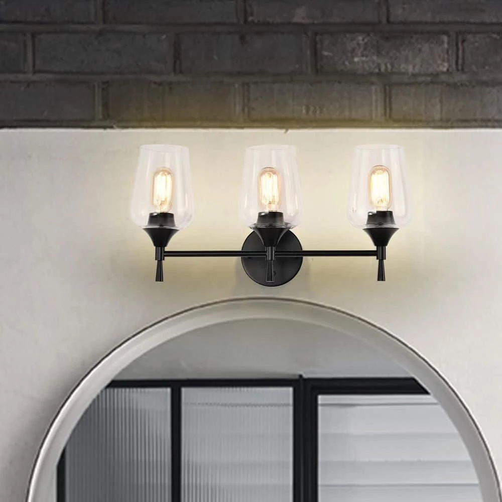 New ๐งจ Arlo 21 in. 3-Lights Matte Black Vanity Light with Clear Wine Glass Shades by Edvivi ๐ 4 New ๐งจ Arlo 21 in. 3-Lights Matte Black Vanity Light with Clear Wine Glass Shades by Edvivi ๐ - Image 2