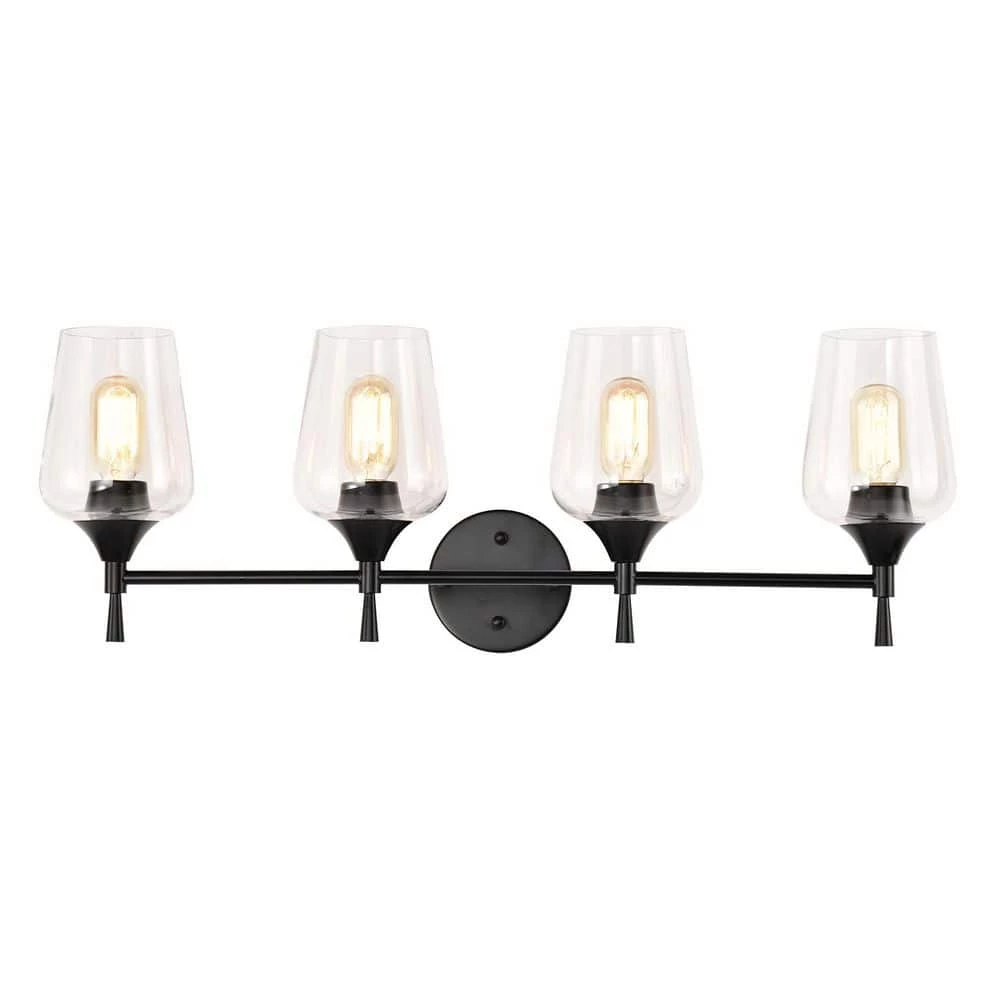 Best deal ⌛ Arlo 30 in. 4-Lights Matte Black Vanity Light with Clear Glass Shades by Edvivi ⭐ 6 Best deal ⌛ Arlo 30 in. 4-Lights Matte Black Vanity Light with Clear Glass Shades by Edvivi ⭐ - Image 4