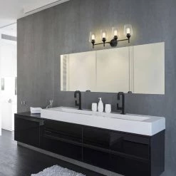 Best deal ⌛ Arlo 30 in. 4-Lights Matte Black Vanity Light with Clear Glass Shades by Edvivi ⭐ 27 Best deal ⌛ Arlo 30 in. 4-Lights Matte Black Vanity Light with Clear Glass Shades by Edvivi ⭐ -Deals Edvivi || Atlas Store matte black edvivi vanity lighting ew2825bk 31 1000