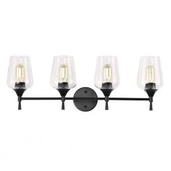 Best deal ⌛ Arlo 30 in. 4-Lights Matte Black Vanity Light with Clear Glass Shades by Edvivi ⭐