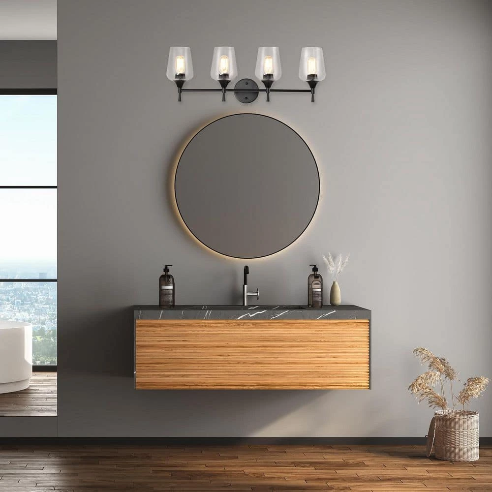 Best deal ⌛ Arlo 30 in. 4-Lights Matte Black Vanity Light with Clear Glass Shades by Edvivi ⭐ 9 Best deal ⌛ Arlo 30 in. 4-Lights Matte Black Vanity Light with Clear Glass Shades by Edvivi ⭐ - Image 7