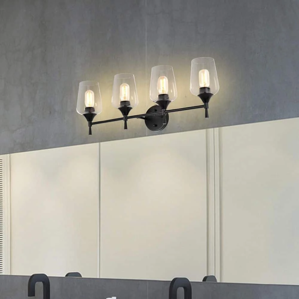 Best deal ⌛ Arlo 30 in. 4-Lights Matte Black Vanity Light with Clear Glass Shades by Edvivi ⭐ 4 Best deal ⌛ Arlo 30 in. 4-Lights Matte Black Vanity Light with Clear Glass Shades by Edvivi ⭐ - Image 2