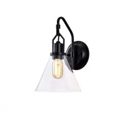 Wholesale ⌛ Aria 8 in. 1-Light Matte Black Indoor Wall Sconce with Cone Glass Shade by Edvivi ⭐