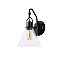 Wholesale ⌛ Aria 8 in. 1-Light Matte Black Indoor Wall Sconce with Cone Glass Shade by Edvivi ⭐ -Deals Edvivi || Atlas Store matte black edvivi vanity lighting ew4875bk 76 1000