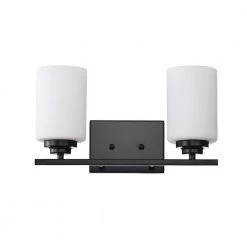 Best Pirce 👍 Aliana 14 in. 2-Light Matte Black Modern Vanity Light with Etched White Glass Shades by Edvivi 😉 -Deals Edvivi || Atlas Store matte black edvivi vanity lighting ew6052 bk 44 1000