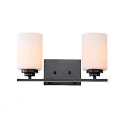 Best Pirce ๐ Aliana 14 in. 2-Light Matte Black Modern Vanity Light with Etched White Glass Shades by Edvivi ๐
