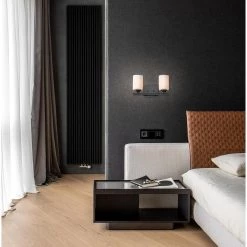 Best Pirce 👍 Aliana 14 in. 2-Light Matte Black Modern Vanity Light with Etched White Glass Shades by Edvivi 😉 -Deals Edvivi || Atlas Store matte black edvivi vanity lighting ew6052 bk c3 1000