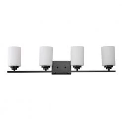 Brand new ✔️ Aliana 31 in. 4-Light Matte Black Modern Vanity Light with Etched White Glass Shades by Edvivi 🎉 -Deals Edvivi || Atlas Store matte black edvivi vanity lighting ew6054 bk 44 1000