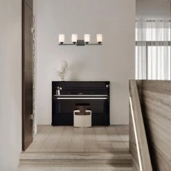 Brand new ✔️ Aliana 31 in. 4-Light Matte Black Modern Vanity Light with Etched White Glass Shades by Edvivi 🎉 -Deals Edvivi || Atlas Store matte black edvivi vanity lighting ew6054 bk c3 1000