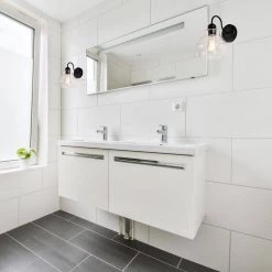 Discount ❤️ Abigail 1-Light Matte Black Indoor Wall Sconce with Clear Glass Shade by Edvivi 🎁 -Deals Edvivi || Atlas Store matte black edvivi vanity lighting ew6315bk 4f 1000