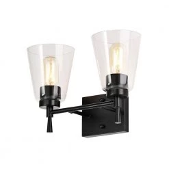 Deals 🎁 Briarwood 13 in. 2-Lights Matte Black Vanity Light with Clear Glass Cone Shades by Edvivi 🌟 -Deals Edvivi || Atlas Store matte black edvivi vanity lighting ew6775bk 1f 1000