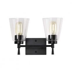 Deals ๐ Briarwood 13 in. 2-Lights Matte Black Vanity Light with Clear Glass Cone Shades by Edvivi ๐